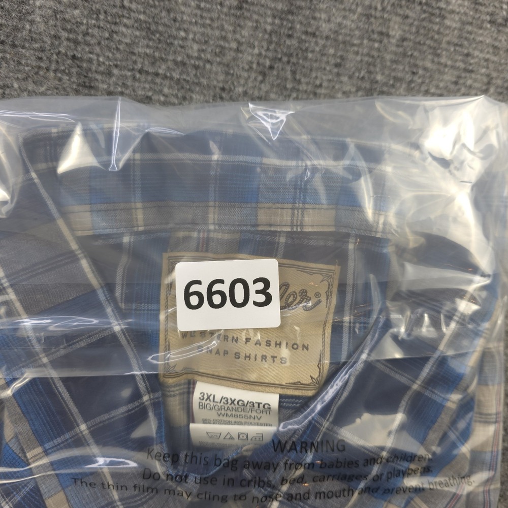Wrangler Pearl Snap Shirt 3XLB Blue Plaid Long Sleeve Pockets Lightweight Cowboy - Picture 7 of 7